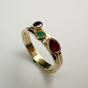 Thin Gold Stacking Rings Set Ruby Sapphire Emerald Gemstone Rings for Women image 2