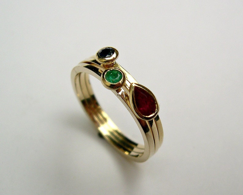 Thin Gold Stacking Rings Set Ruby Sapphire Emerald Gemstone Rings for Women image 2