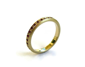 Anillo de rubí, anillo de compromiso de eternidad, anillo de oro macizo de 14 k, banda de rubí, para ella, boda, joyería de rubí
