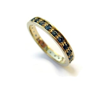 Sapphire Engagement Ring, 14k Yellow Gold Ring, Eternity Ring, Gold Band with Sapphires, Gold Ring for Women, Sapphire Jewelry