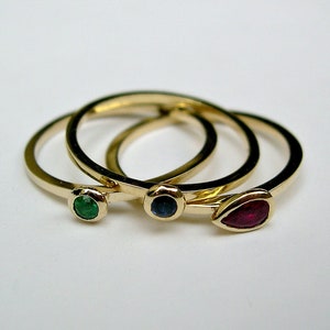 Thin Gold Stacking Rings Set Ruby Sapphire Emerald Gemstone Rings for Women image 4