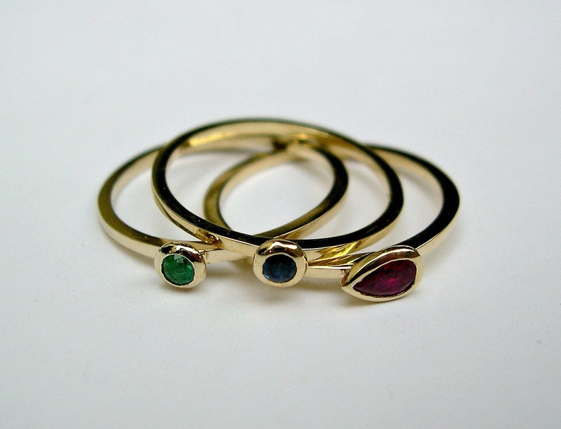 Thin Gold Stacking Rings Set Ruby Sapphire Emerald Gemstone Rings for Women image 4