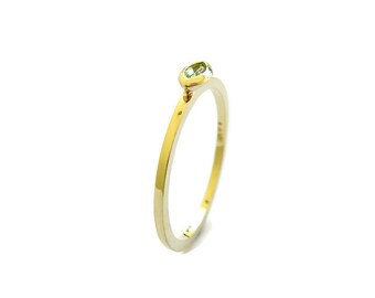 Peridot Stacking Ring, Thin 14k Solid Gold Ring with Peridot, Bezel, Marquise Cut, Gemstone Jewelry