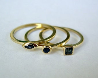 Blue Sapphire Stacking Rings Set, 14k Solid Gold Ring, Blue Gemstone Ring, Sapphire Jewelry