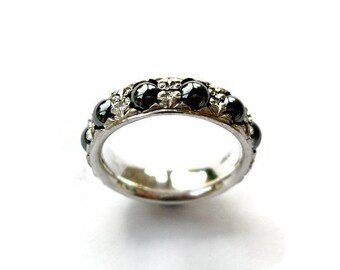 Eternity Ring, Eternity Band, Sterling Silver Ring with Hematite, Gemstone Silver Ring, Eternity Sterling Silver Ring, Metallic Silver Ring