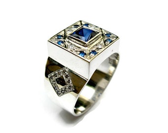 Anillo geométrico, anillo cuadrado, anillo de declaración, anillo de plata esterlina, joyería geométrica, para ella