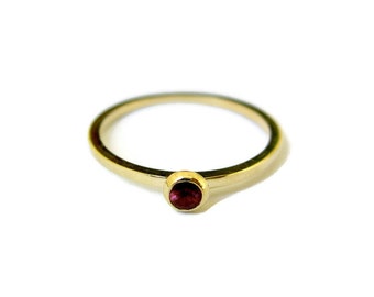 Tourmaline Stacking Ring, Tiny Gold Ring, Dainty Stackable Ring, Gemstone, Bezel Set, Tourmaline Jewelry