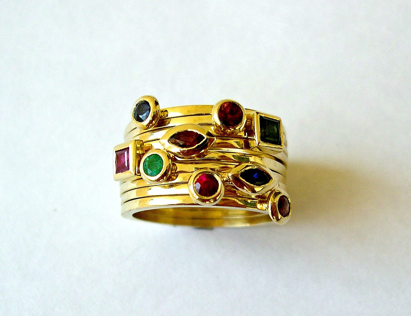 Multi Stacking Rings, 14k Yellow Gold Rings, Multi Colored Gemstones ...
