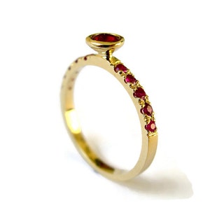 Unique Ruby Ring, Yellow Gold Ring with Rubies, Delicate Engagement Ring, 14k gold ring and ruby, for Woman