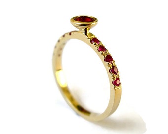 Unique Ruby Ring, Yellow Gold Ring with Rubies, Delicate Engagement Ring, 14k gold ring and ruby, for Woman