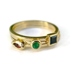 Stapelring Set aus 585er Gold mit Edelstein, Dünnes Goldring Set, Geschenk für Frauen, für sie