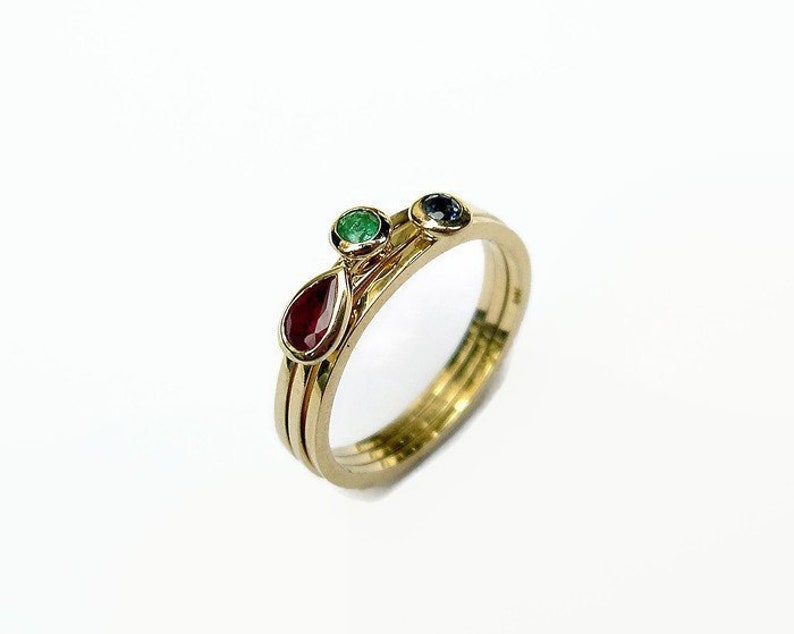 Thin Gold Stacking Rings Set Ruby Sapphire Emerald Gemstone Rings for Women image 1