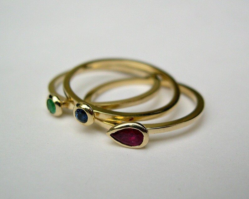Thin Gold Stacking Rings Set Ruby Sapphire Emerald Gemstone Rings for Women image 5