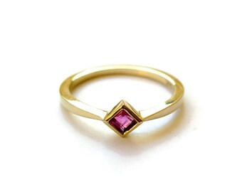 Minimalist Ruby Ring, Gemstone Gold Ring, Delicate Square Ring, Gift, Bezel, Dainty Gold Ring, Ruby Jewelry