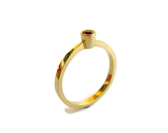 Ruby Gold Ring, Ring for Woman, Dainty Gold Ring, 14k Yellow Gold Ring with Ruby, Bezel, Red Stone Jewelry