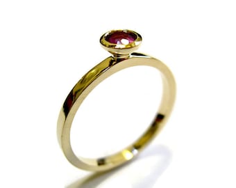 Minimalist Engagement Ring, Ruby Gold Ring, Dainty Gold Ring with Ruby, Gemstone Gold Engagement Ring, Ruby Jewelry