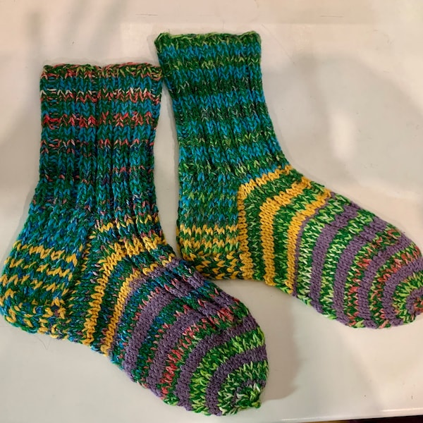 38 39 Merino Polyamide Wool Socks Hand Knitted Size EU 38 - 39 UK 5.5 - 6.5 8 US 7.5 - 8.5 Winter Christmas Gift Ready to Ship Rainbow
