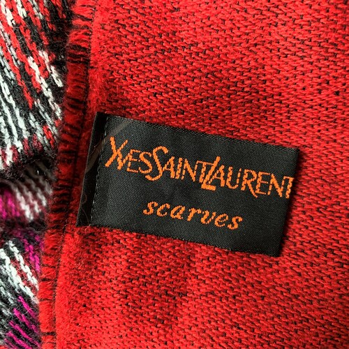 YVES SAINT LAURENT Vintage Wool Scarf black pink red purple white shops YsL