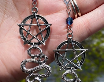 Pair Of Pentacle and Snake Witchy Hand Made Stainless Steel Earrings