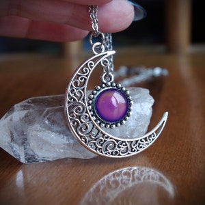 Silver Crescent Moon Pendant Mood Necklace