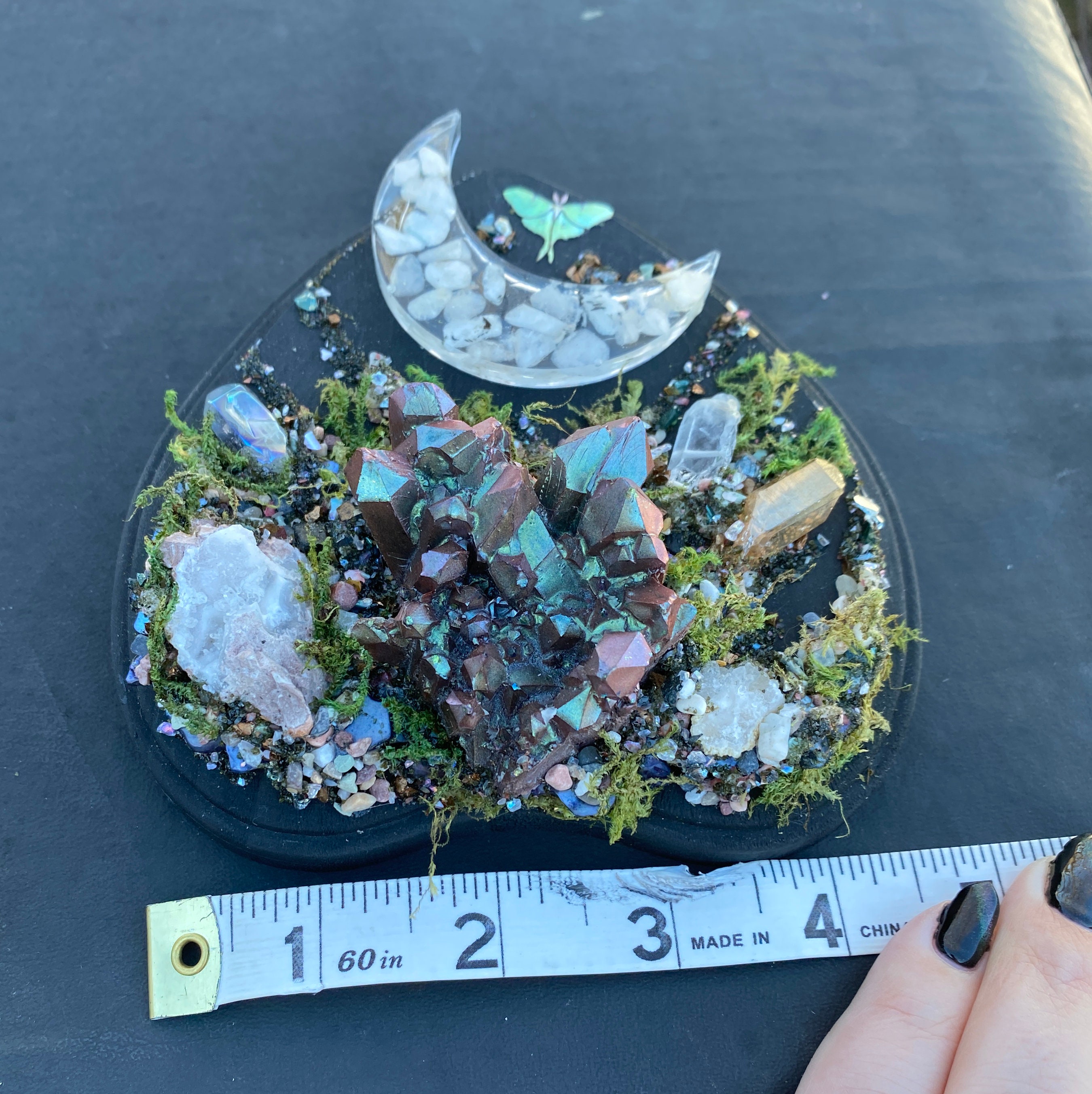 Mini Hand Made Luna Moth Crescent Moon Multichrome Crystal Garden