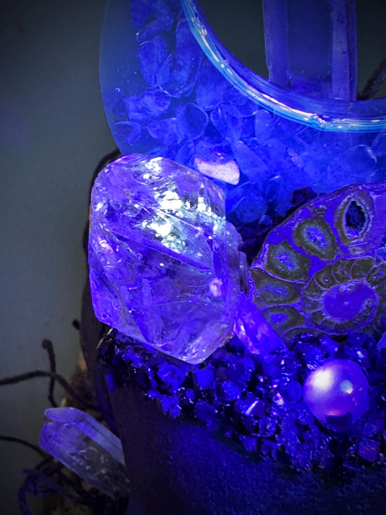 Multichrome Blue/purple Hand Made Skull With Palmistry Hand & Spell