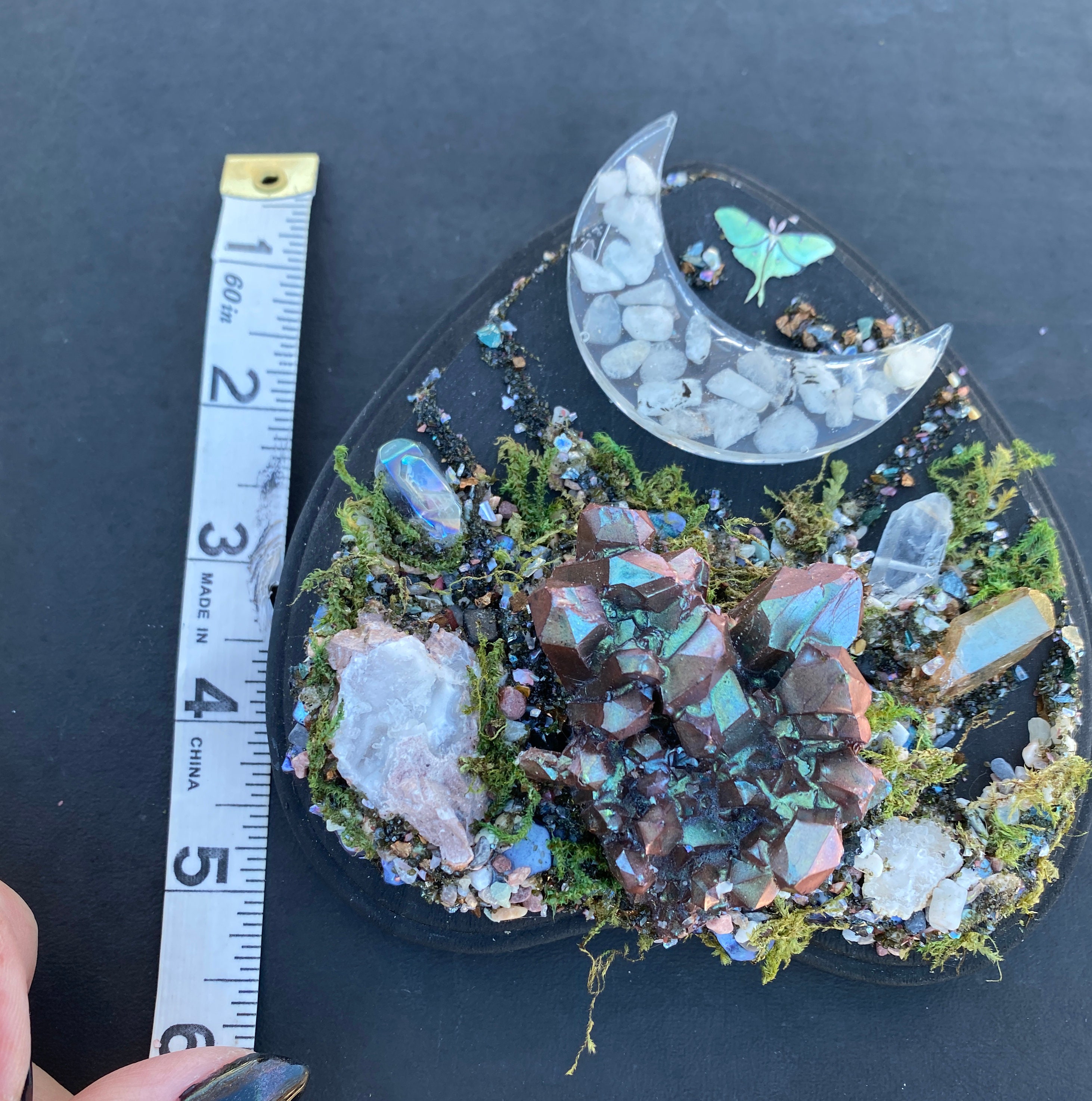 Mini Hand Made Luna Moth Crescent Moon Multichrome Crystal Garden