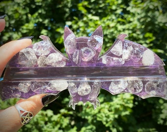 Purple Bat with Quartz Hand Made Resin Phone Tablet Crystal Slab Business Card Multi-Purpose Holder