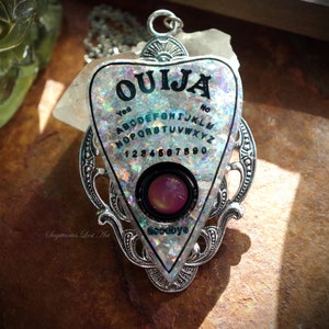 Ouija Board Mood Color Change Resin Faux White Opal Planchette Hand Made Necklace