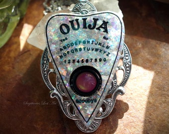 Ouija Board Mood Color Change Resin Faux White Opal Planchette Hand Made Necklace