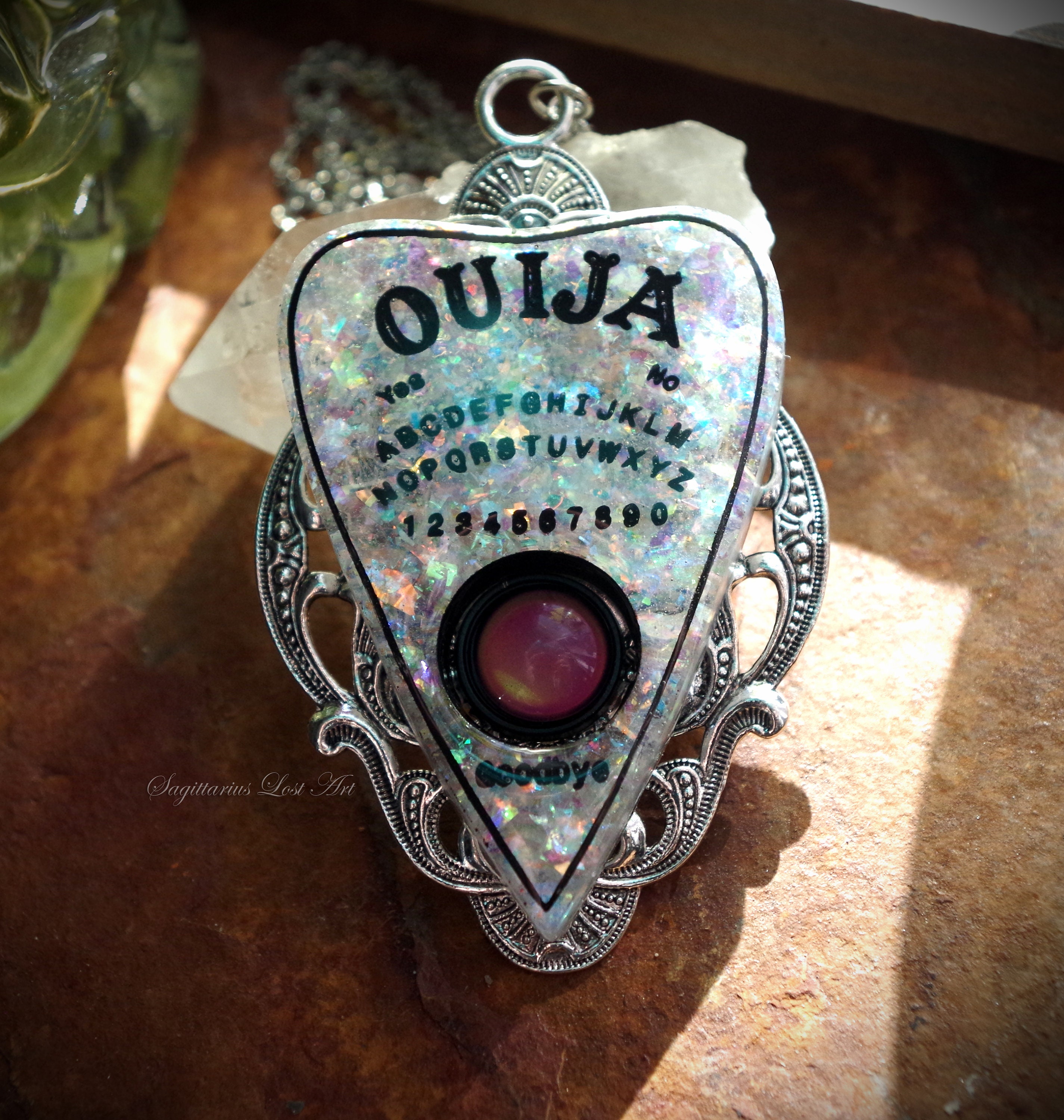 Halloween Costume Ouija Board Necklace Pendant Chain Glass Cabochon Spirit Witch 