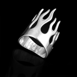 925 Sterling Silver Ring of Fire-- Powerful Statement Ring-Gothic Jewelry- In Flame's Element-- Full Finger Ring--Gift for Him and Her