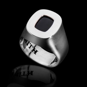 Silver Signet Ring with Onyx Gem--925 Sterling Silver--Red Tiger Eye or Black Onyx Gem--Minimalist, Rectengale Design--Gift for Him and Her