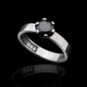 Handmade Sterling Silver Black Onyx Solitaire Ring: Gothic Engagement Gem