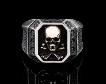 Gold Skull Ring: Sterling Silver Biker Ring