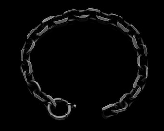 Matte Black Oxidized Sterling Silver Anchor Link Bracelet - Men's Biker Jewelry