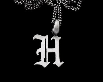 Sterling Silver Initial Necklace: Old English Letter Pendant