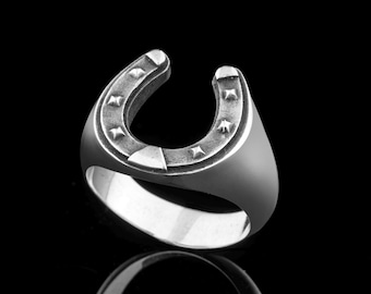 Sterling Silver Horseshoe Ring: Western Star Signet - Handmade Unisex Jewelry