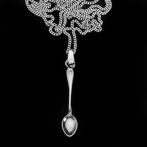 Silver Spoon Pendant Necklace-- 925 Sterling Silver-- Black Matte Finish Panzer Chain-- Foodie Gift-- Scoop Necklace-- Gift for Him and Her