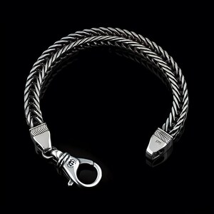 Sterling Silver Byzantine Bracelet: Wide Textured Curb Chain