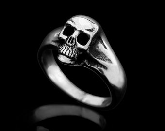 Schädel Gesicht Siegelring--925 Sterling Silber--Schwarz Oxidiert, Poliert--Pinky Schädel Ring--Geschenk für Sie und Ihn
