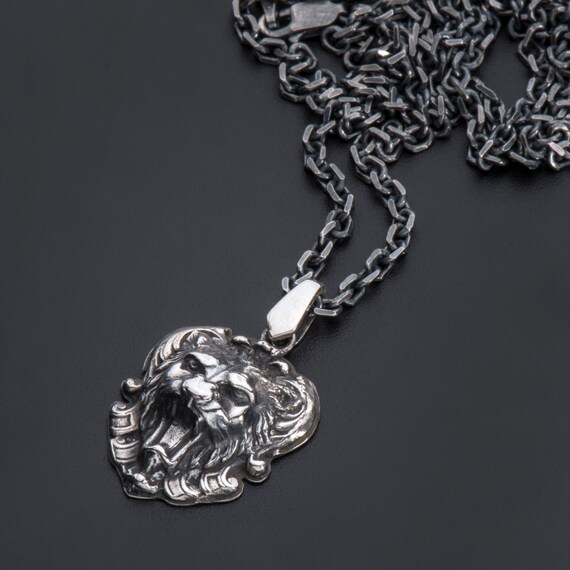Sterling Silver Lion Head Pendant Necklace - Lion Head Sterling Silver Pendant Sterling Silver Lion Head Pendant Necklace - Lion Head Sterling Silver Pendant