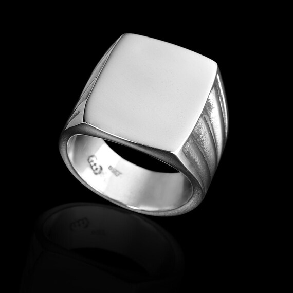 Sterling Silver Vintage Style Rectangle Ringmens Square Etsy