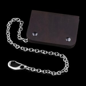 Brown Leather Wallet With Stainless Steel Links Wallet Chain--Secure Carrying Leash--Biker Keychain--Lobster Clasps--A Perfect Gift for Him