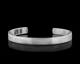 Oxidized Sterling Silver Cuff Bracelet 8 mm Handmade Minimalist Unisex Bangle, Classic Timeless Piece
