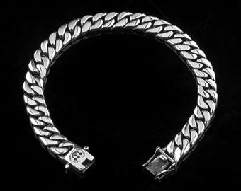 Herren Sterling Silber kubanische Glieder Armband: 9 mm schwere Panzerkette, Unisex