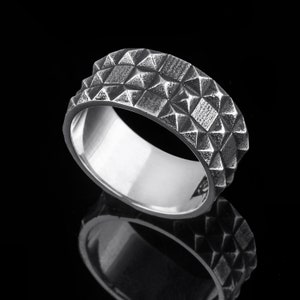 Oxidized Sterling Silver Pyramid Ring, Geometric Minimalist Band, Sacred Geometry Jewelry, Gift for Him