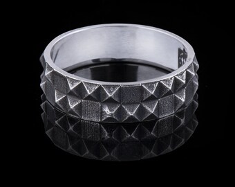 Sterling Silver Spike Ring: Rugged Pyramid Studded Biker Jewelry