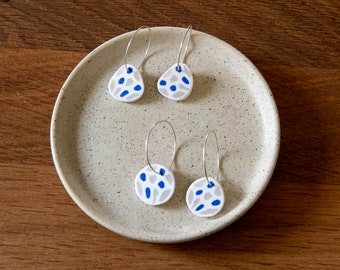 Drop earrings, blue and sand,clay and sterling silver, unique gift