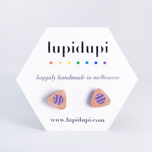 Stud earrings TRIANGULAR LAVENDER handmade from multicolored pencils beautiful pattern novelty stud earrings image 3